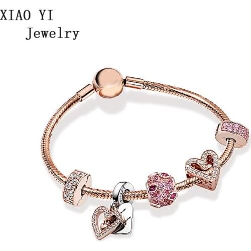XIAOYI 2020 new S925 Spring rose-color hand-painted love kiss charm pendant diy bracelet confession valentines day gift