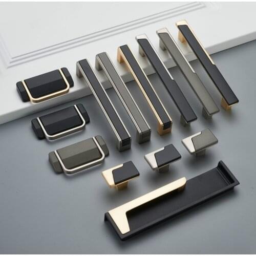 Black Kitchen Cabinet Door Handles Zinc Alloy Wardrobe Drawer Knobs Solid Embedded Furniture Decoration Hardware Luxury Gold
