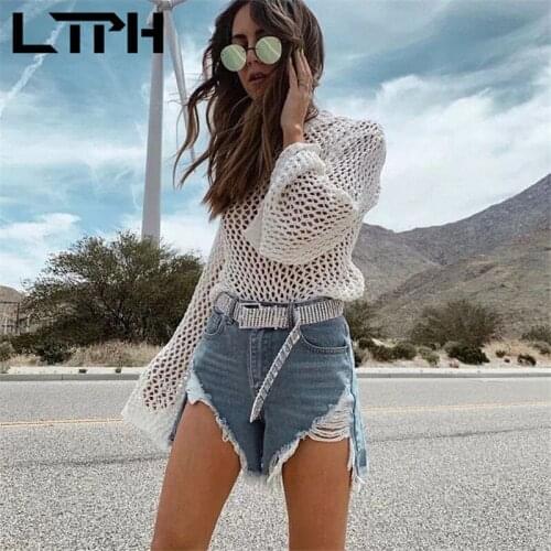 LTPH ins streetwear denim shorts sexy high waist ripped jeans women irregular burrs vintage casual cargo pants 2021 autumn new