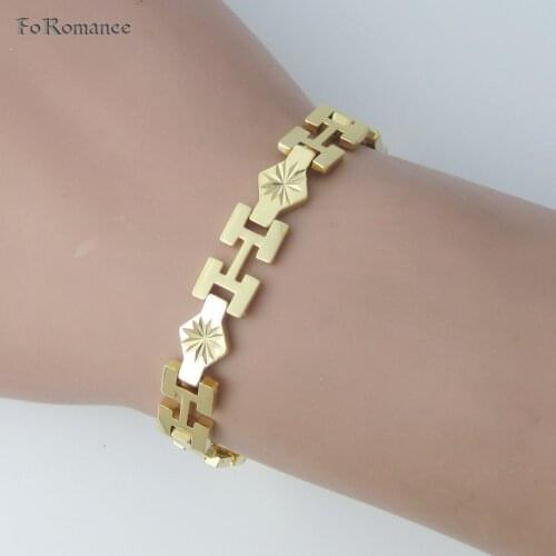 FoRomance /STAR HAND CARVED YELLOW GOLD SOLID GP FILLED CARVED 7.7" 19.5 CM LINK BRACELET WIDTH 8 MM 0.31" WEIGHT 16G
