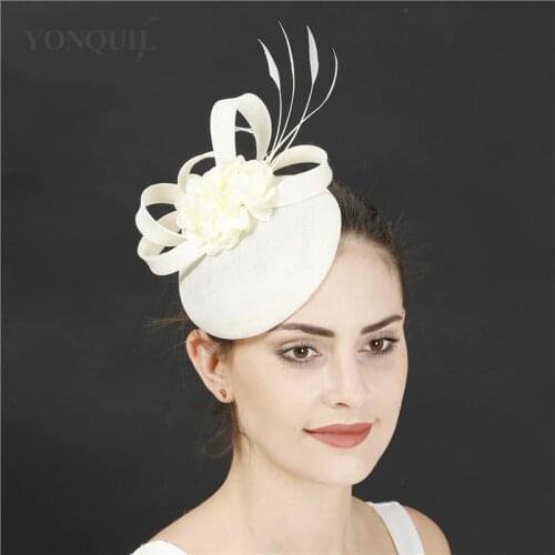 Imitation Sinamy Ivory Wedding Headpiece Flower Fashion Fascinator Hat Women Fashion Headwear For Party Occasion Fedora Headband
