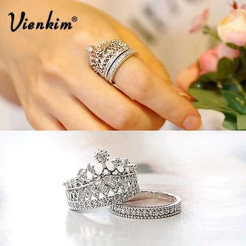 Vienkim 2018 New fashion accessories jewelry Top quality crystal Imperial crown finger ring set for women girl nice gift