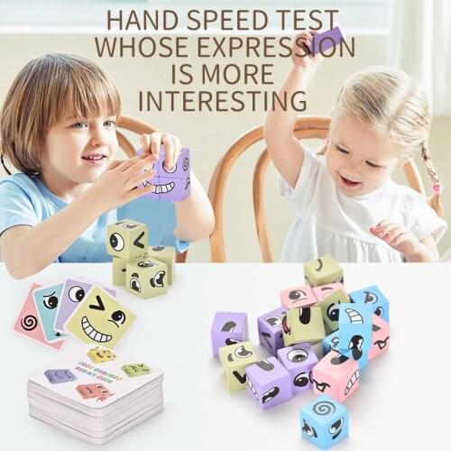 Educational Toys Emotion Change Blocks Expressions Puzzles Early Learning Education Montessori Kids Wood Cube Table Games Gifts