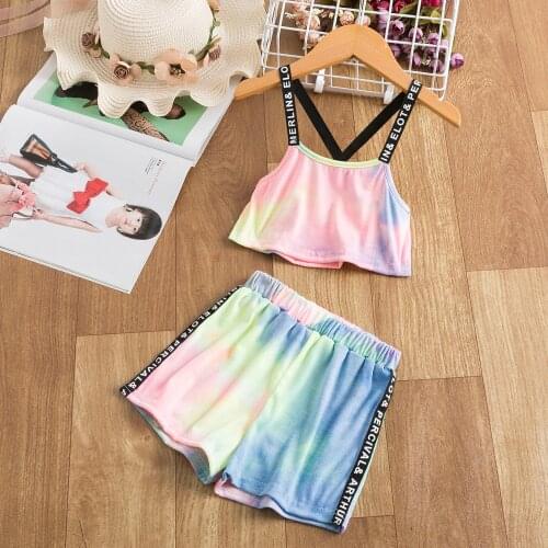 Summer Tracksuits 2Pcs Sets Baby Girl Sleeveless Tops 2-6Y Kids Girl Sling Tie-Dye T-Shirts+Short Pants Children Causal Clothes