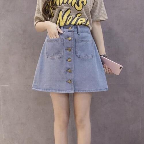 Summer hot sale fashion denim skirt Women Casual sexy High Waist button jeans short mini Skirt with pockets plus size