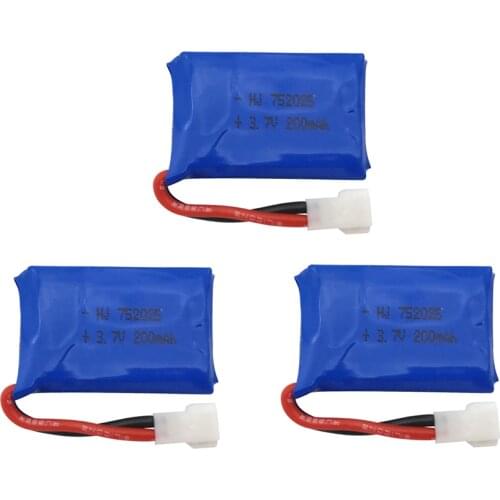 3pcs 3.7V 200mAh Drone Rechargeable Li-polymer Battery 752025P For RC Syma X4 X11 X13 Aircraft