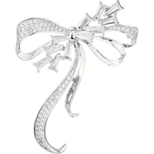 Copper Inlaid Zircon Wedding Jewelry Accessories New Fashion Bow Upscale Elegant Gentleman Lady Delicate Brooch Pin Best Gifts