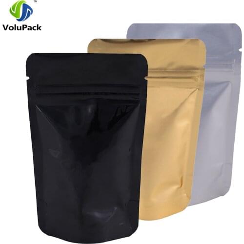 Multi Sizes 100pcs Translucen Silver/ Black/ Gold Aluminum Mylar Foil Zip Lock Bag Reclosable Stand Up Storage Bags Pouches