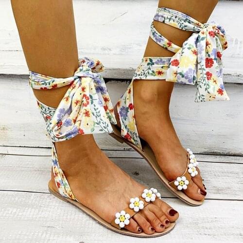 Leisure Fashion Drop Shipping On Sale Shoes Vintage Flower lace-up Flat With Gladiator Retro Women Sandalshb46