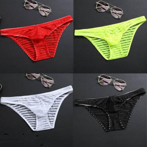 Men Briefs Underwear Ice Silk Transparent G String Pants Bulge Pouch Comfortable Breathable Elastic Thongs Underpants