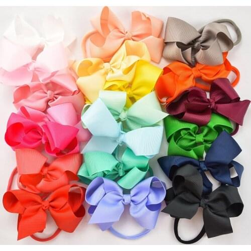 Bulk 60pc/lot 4.5inch Grosgrain Ribbon hair bows DIY Hair bows with Skinny Nylon Baby headband Girls headwear hair accessories