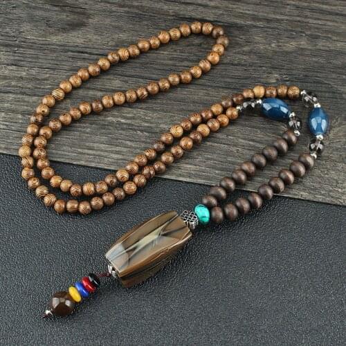 Ethnic Nepal Wenge Wood Beads Necklaces Natural Stone Gourd Abacus Pendant Long Sweater Necklace For Women Men Jewelry