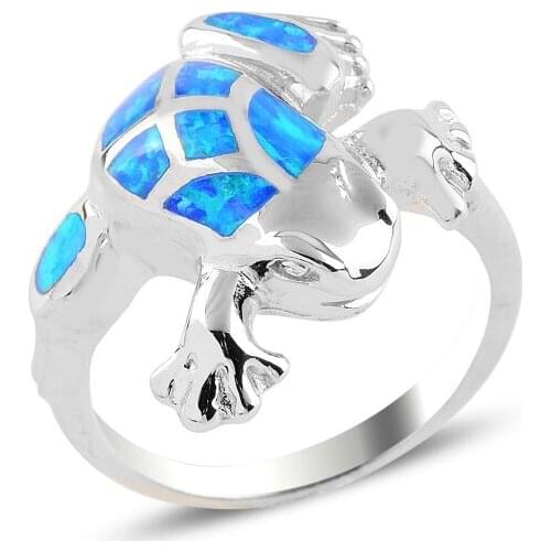 Silver 925 Sterling Frog Opals Stone Ring