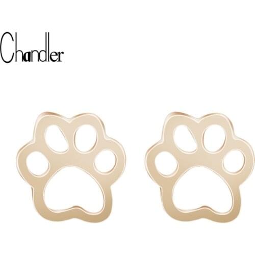 Gold Silver Plated Cute Dog Cat Paw Stud Earrings For Women Men Girls Hollow Animal Footprint Pendientes Brincos Trendy Jewelry
