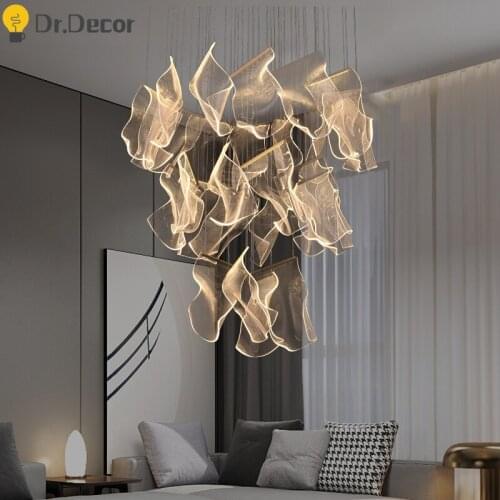 Modern Creative Chandelier Lighting Nordic Home Decor LED Hanging Lamp Hotel Living Room Duplex Rotating Staircase Chandeliers