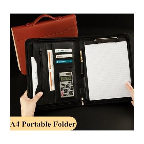 A4 Zipper Padfolio Portable File Bag Luxury Folder With Calculator Organizer Memo Pads Business Manager Briefcase Stationery