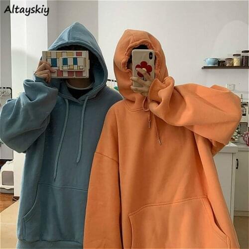 Hoodies Women 2020 Spring Pure Sweatshirts Girls Thickening Korean Style Hooded Long Sleeve Ladies Clothing Teens 5 Colors Ins