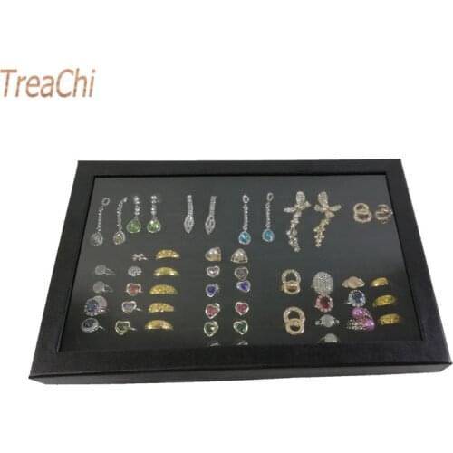 Exquisite Practical Fine 100 Slot Ring Display Tray Organizer Show Case Jewelry Earrings Holder Storage Box Transparent Window