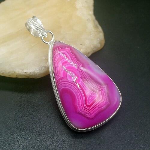 Hermosa Jewelry Solitaire Lovely BotswanaAgate Silver Color Charm Fashion Necklace Pendant for Women Gifts 60mm FQ79