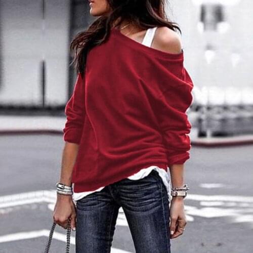 2020 Autumn T-shirt Women Long Sleeve One Shoulder Shirt Spring Outwear Casual Female Knitted Loose Tee Shirt Knitwear