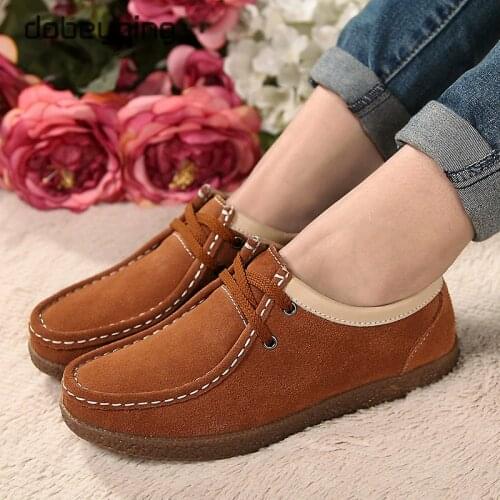 New Spring Autumn Casual Shoes Woman Cow Suede Leather Women Shoes Lace-Up Womens Loafers Moccasins Flats Soft Female Sneakers