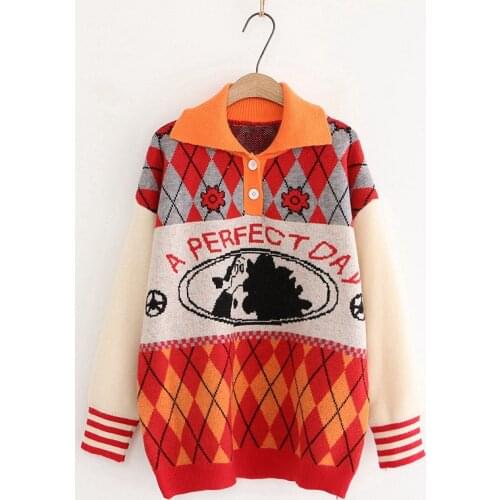 Women Sweaters Long Sleeve Turn-down Collar Knitted 2020 New Lapel Sweater Sweet Loose Sweater Female Harajuku Pullovers