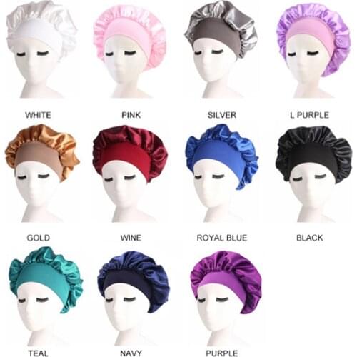 1pc Long Hair Care Women Night Sleep Hat Silk Head Wrap Shower Cap Adjust Solid Satin Bonnet Hair Styling Cap Hair Styling Tools