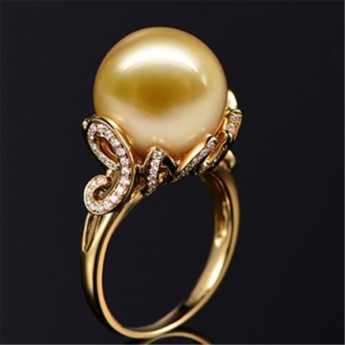 1PCS Gold Plated Shell Pearl Rings Bear Jewelry Retro Style Finger Rings For Women Jewelry Engagement Gifts JP