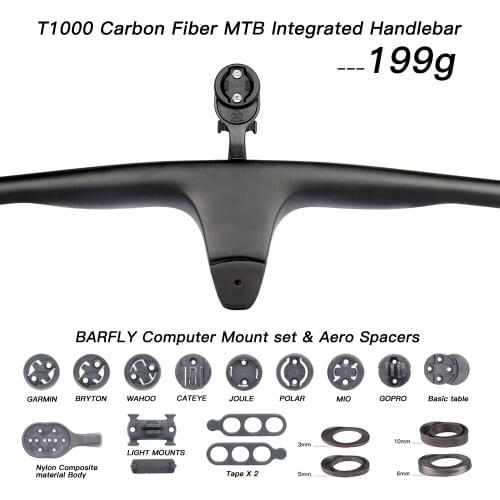 198g only T1000 Carbon fiber integrated MTB Bicycle Handlebar Riser -12 degree 740mm Titanium screw mtb XC cross country