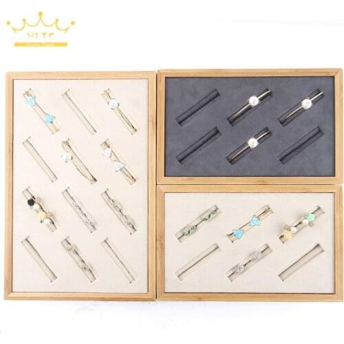 6/12 Grids Bamboo Wood Velvet Jewelry Ring Fine Silver Bracelet Collection Storage Showcares Press on Nail Packaging Display