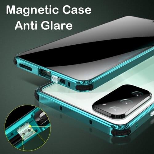 Anti Glare Magnetic Case For Samsung Galaxy S21 Note 20 Ultra S20 FE 5G Privacy Tempered Glass Cover Metal Bumper Protector Case
