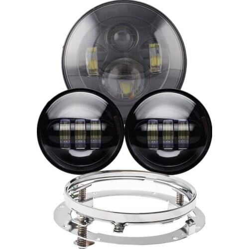 Black 7" moto Led Headlight + 7" Mounting Ring Bracket + 4.5" Auxiliary Fog Spot Lamps For Harley motorcycle