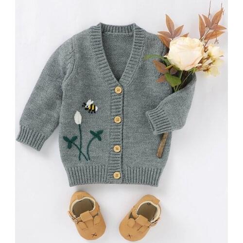 Children Baby Long Sleeve Cardigan Autumn Lovely Floral Pattern Button Sweaters Coat Jacket Spring Outfit For Infant Girls Boys