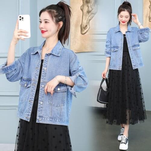Denim Woman Jacket 2021 Spring Jean Jacket Long Sleeve Turn-down Collar Female Outerwear Fall Loose Korean Fashion Denim Coat