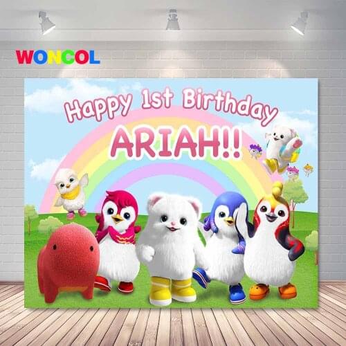 Woncol Badanamu Photography Backdrop Kids 1st Birthday Baby Cartoon Penguin Photo Background Rainbow Vinyl Photo Props