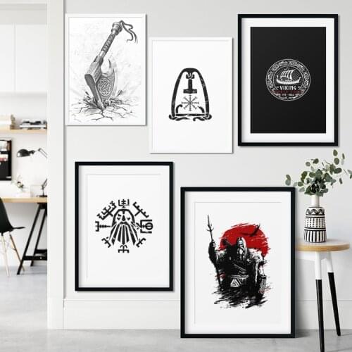 Classic Nordic Mythology Vikings Odin Longship Aegishjalmur Poster And Print Canvas Painting Wall Art Picture Home Decoration