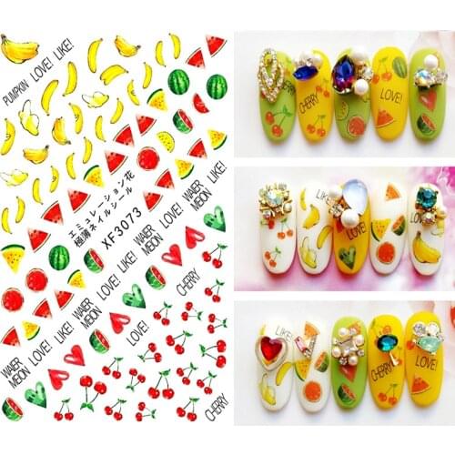 1pcs Water Nail Decal Sticker fruit Leaf Tree Green Simple Summer Slider for Manicure Nail Art Watermark Tips XF3073