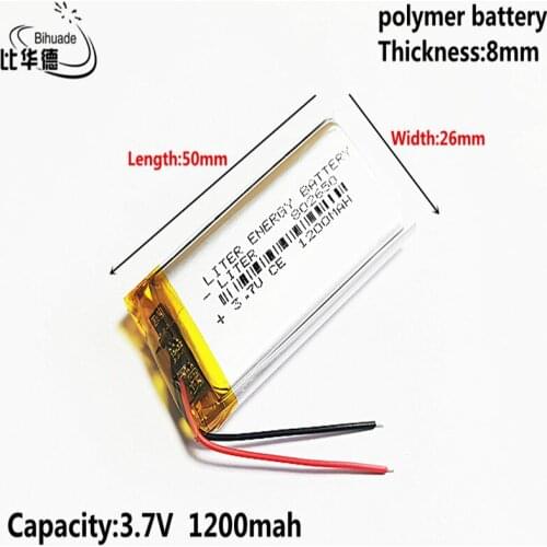 Liter energy battery 3.7V 1200MAH 802650 Lithium Polymer LiPo Rechargeable Battery For Mp3 headphone PAD DVD bluetooth camera