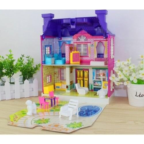 DIY Miniature Villa House Dollhouses Toys Happy Family Theme Princess Room Toy Suit Furniture Kits Girl Child Doll Gift Plastic