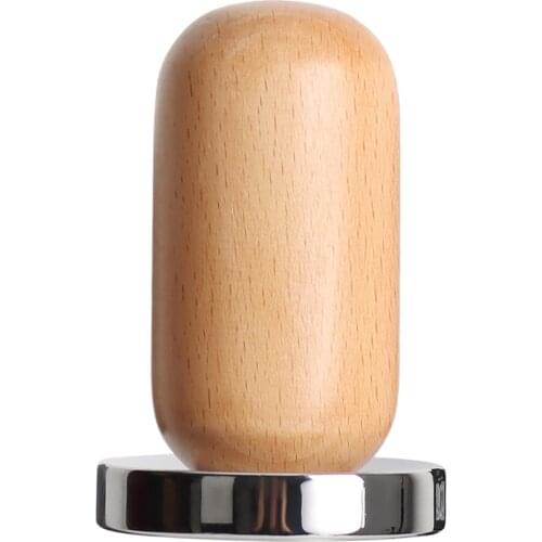 Espresso Coffee Tamper 58mm Flat Base Coffee Powder Press Hammer, with Easy Grip Wooden Handle