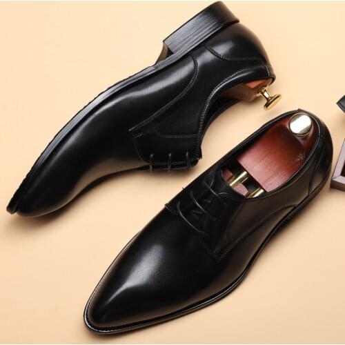 Men genuine leather shoes business dress suit shoes men brand Bullock leather black wedding mens shoes black brown Phenkang 2020