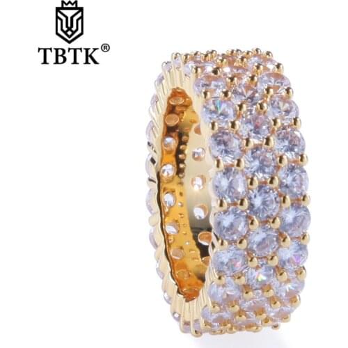 TBTK Paved Three Row Zircon Wonderful Mans Ring Prong Setting Rhinestone Wedding Bands HipHop Men Street Dancer&Rapper Jewelry