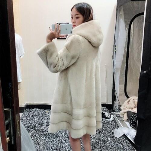 2019 New Womens Real Mink Whole Fur Coat female winter Mink Fur Outwear