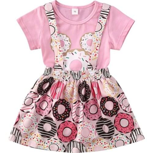 Toddler Girl Clothes 2020 Newborn Baby Girl Top Short Sleeve Donuts Print Bodysuit Strap Skirts 2pcs Outfit Clothes