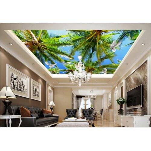 Beach trees on blue sky ceiling murals papel parede mural wallpaper wallpapr 3d stereoscopic