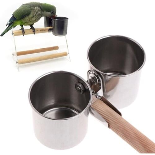 Stainless Steel Birds Parrot Feeder Round Parrot Aviary Pet Food Water Feeding Bowl Pets Cage Clip Cup Dispenser Bird Feeder