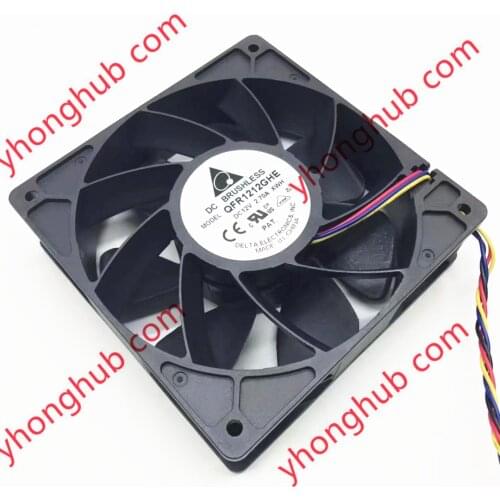 Detla Electronics QFR1212GHE XWH DC 12V 2.70A 120x120x38mm Server Cooling Fan