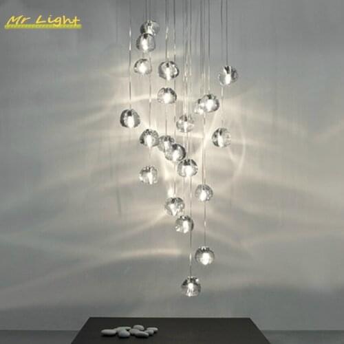 Nordic Loft LED Crystal Pendant Lights Lighting Large Hotel Restaurant Staircase Pendant Lamp LOFT Glass Hanging Lamps Luminaria