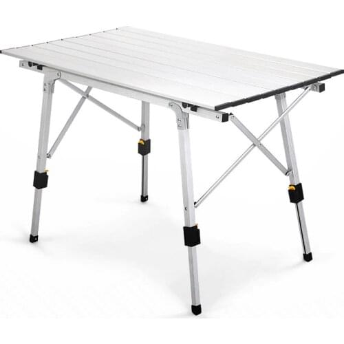 Outdoor Folding Portable Picnic Camping Table with Aluminum Legs Adjustable Height Roll Up Table Top Mesh Layer