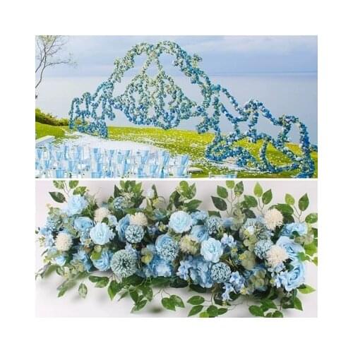 Skye blue artificial roses flower arrangement wedding decoration party props wedding stage arches fake flower row arrangement